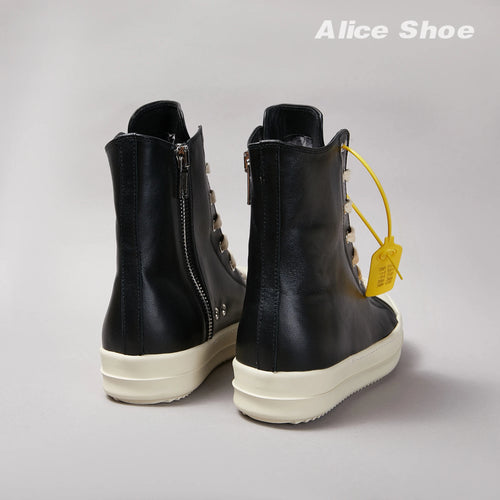 PENDRA Classic Punk Black Leather High-Top Zip Thick-Sole Platform Ankle Boots