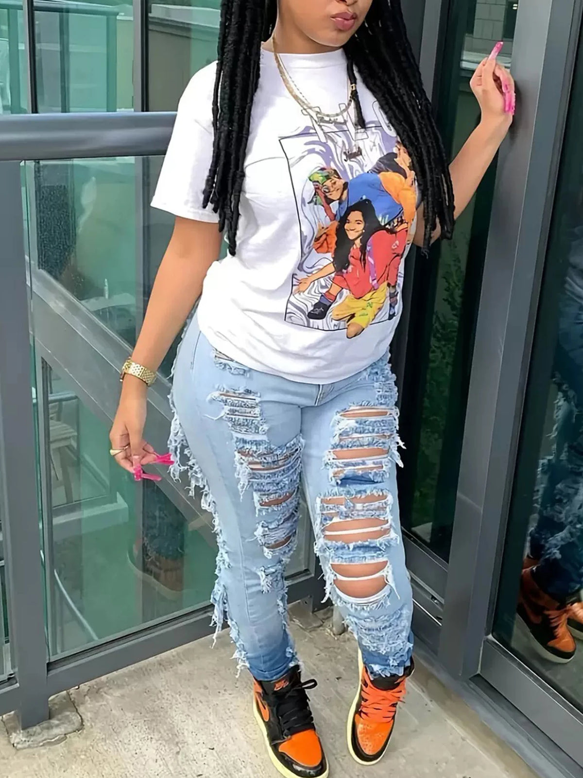 PENDRA Ripped Waist Stretch Jeans