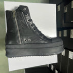 PENDRA Rock Noir Black Leather 6cm Platform Zip Ankle Boots