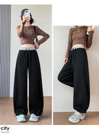 American style sports pants women in autumn and winter 2025 new style thick drawstring color blocking wide leg pants
