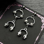 Hiphop Headset Musical Earrings Women Men Stainless Steel Silver Color Circle Dark Punk Male Y2K Drop Ear Rings Jewelry Gifts