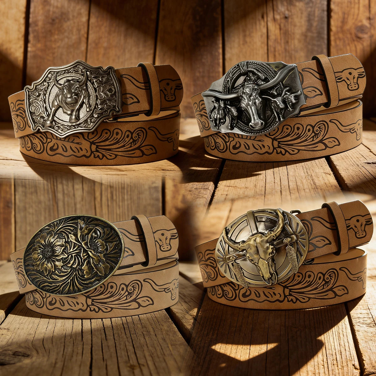 Western Cowboy PU Leather Belt For Men Women Vintage Waist Strap Bull Decoration Floral Engraved for Jeans Plus Size Big Belt