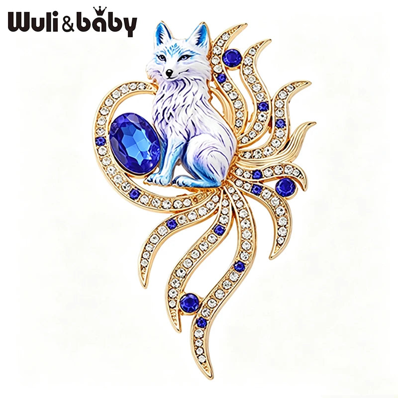 PENDRA Nine-Tail Fox Rhinestone Animal Brooch