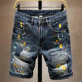 Beggar Ripped Denim Shorts Men's Summer Trendy Brand Ruffian Handsome Ink-splashing Elastic Washed Breeches Thin Short Pants