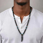 Punk Natural Stone Wolf's Tooth Necklace for Men,Healing Tiger Eye Hematite Pendant Necklace,Vintage Ethnic Jewelry