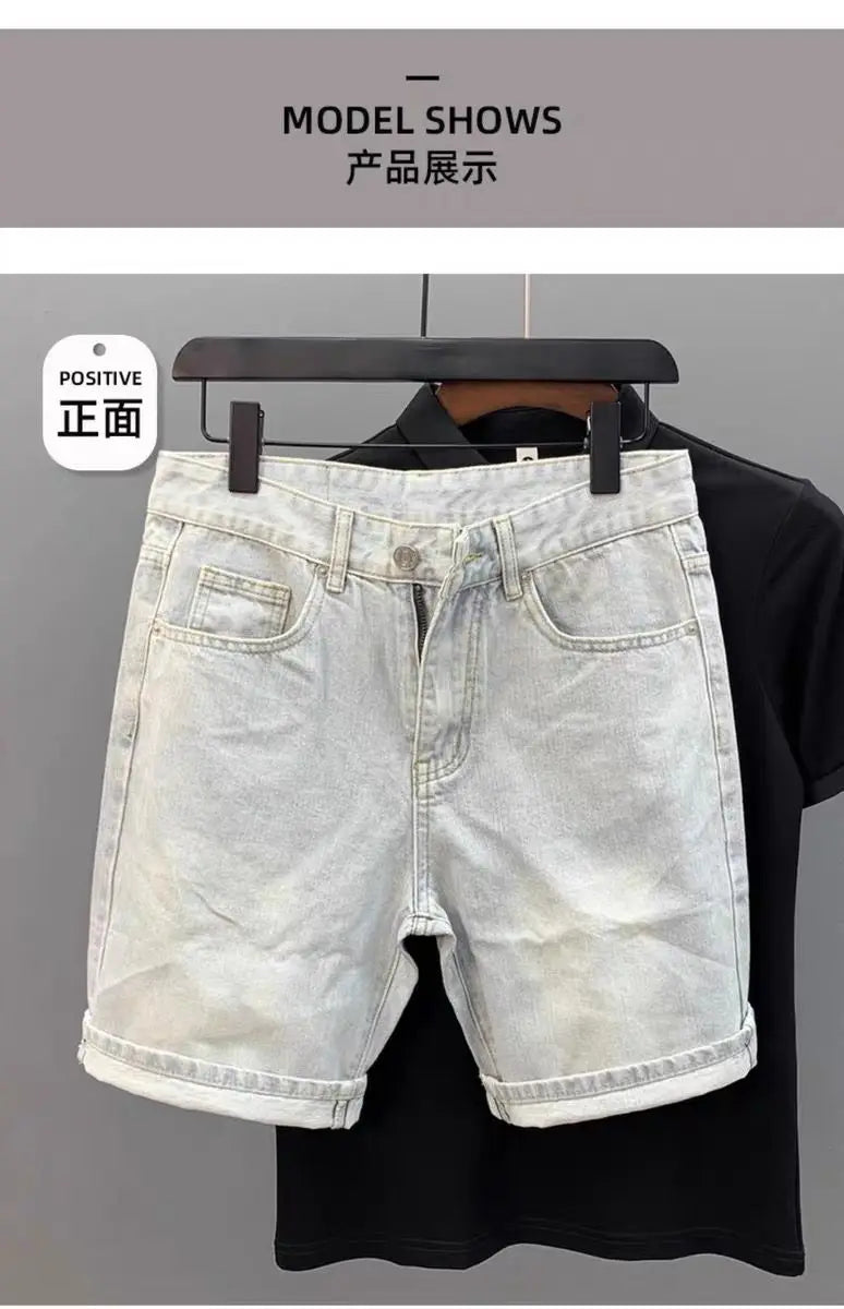 Light Blue Denim Shorts CowBoys Simple Solid Brand Summer New Slim-fit Non-elastic Washed Casual Half Pants Bermuda Shorts