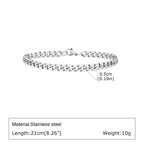 Punk Silver Color Men's Chain Bracelets,Hip Hop Stainless Steel Braided Link Wristband,Classic Metal Jewelry Gift for Him Dad