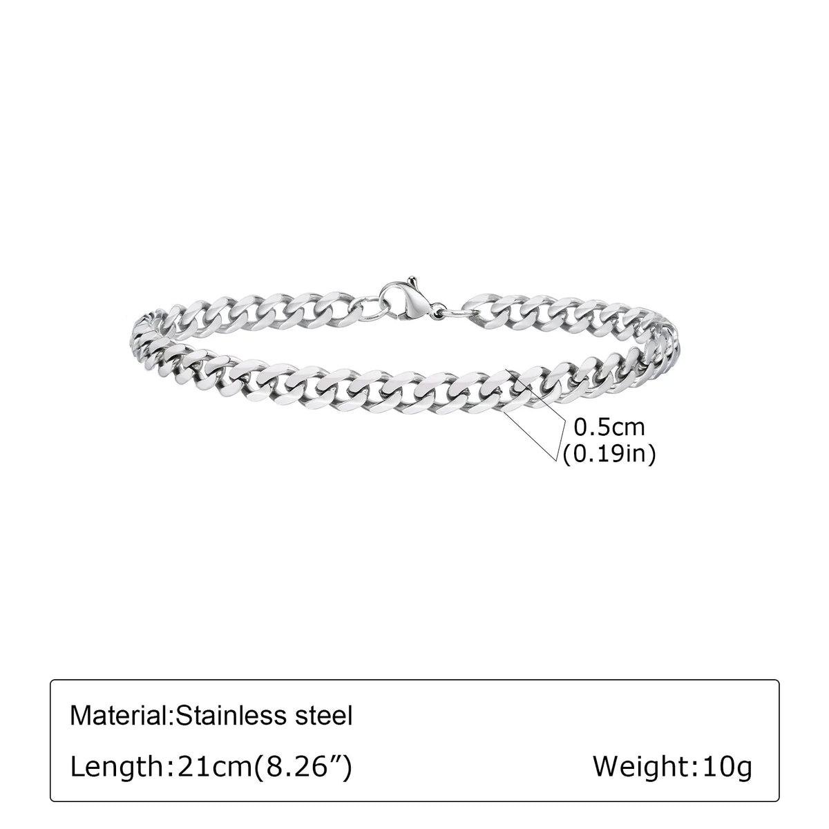 Punk Silver Color Men's Chain Bracelets,Hip Hop Stainless Steel Braided Link Wristband,Classic Metal Jewelry Gift for Him Dad