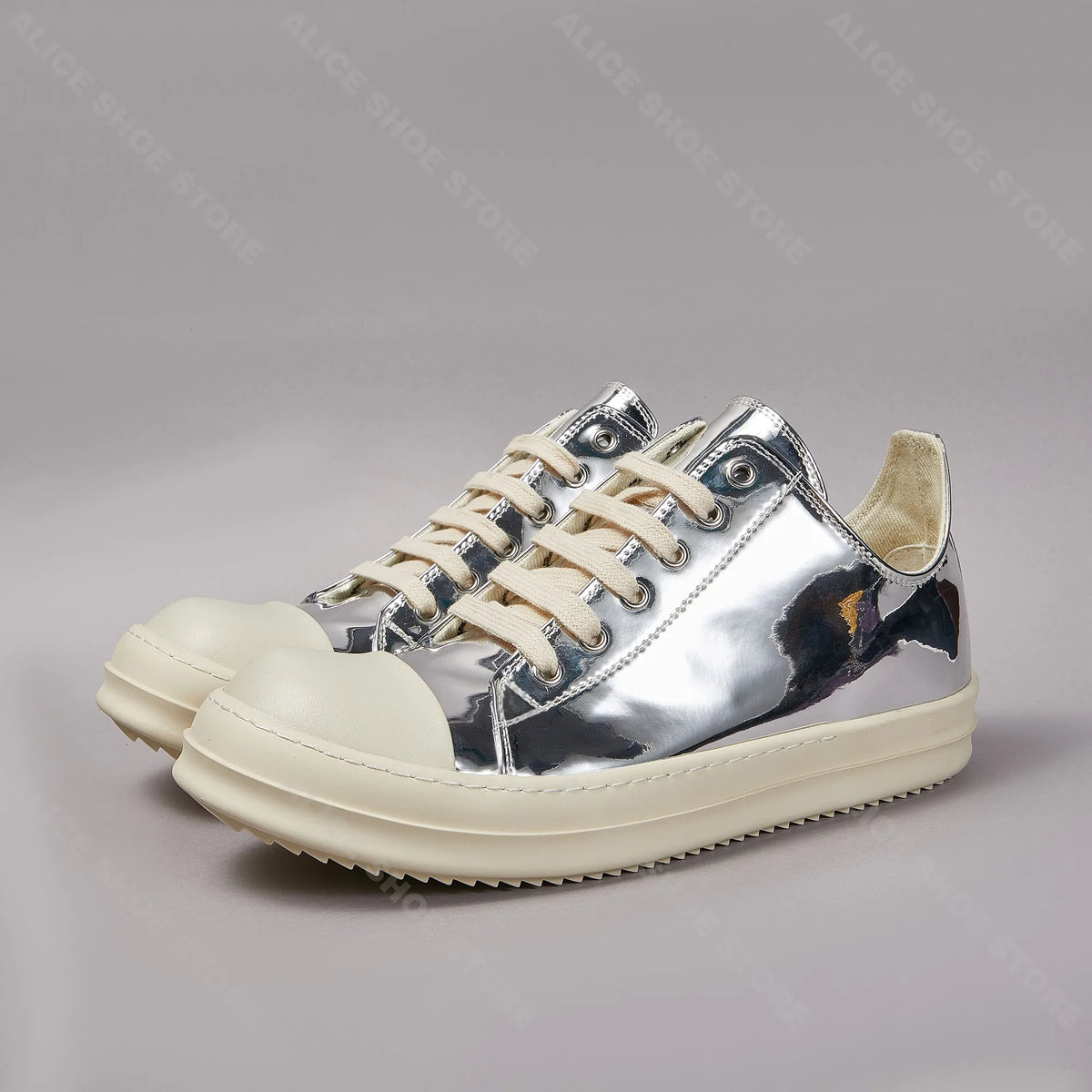 PENDRA Silver Shadow Silver Low-Top Lace-Up Flat Sneakers
