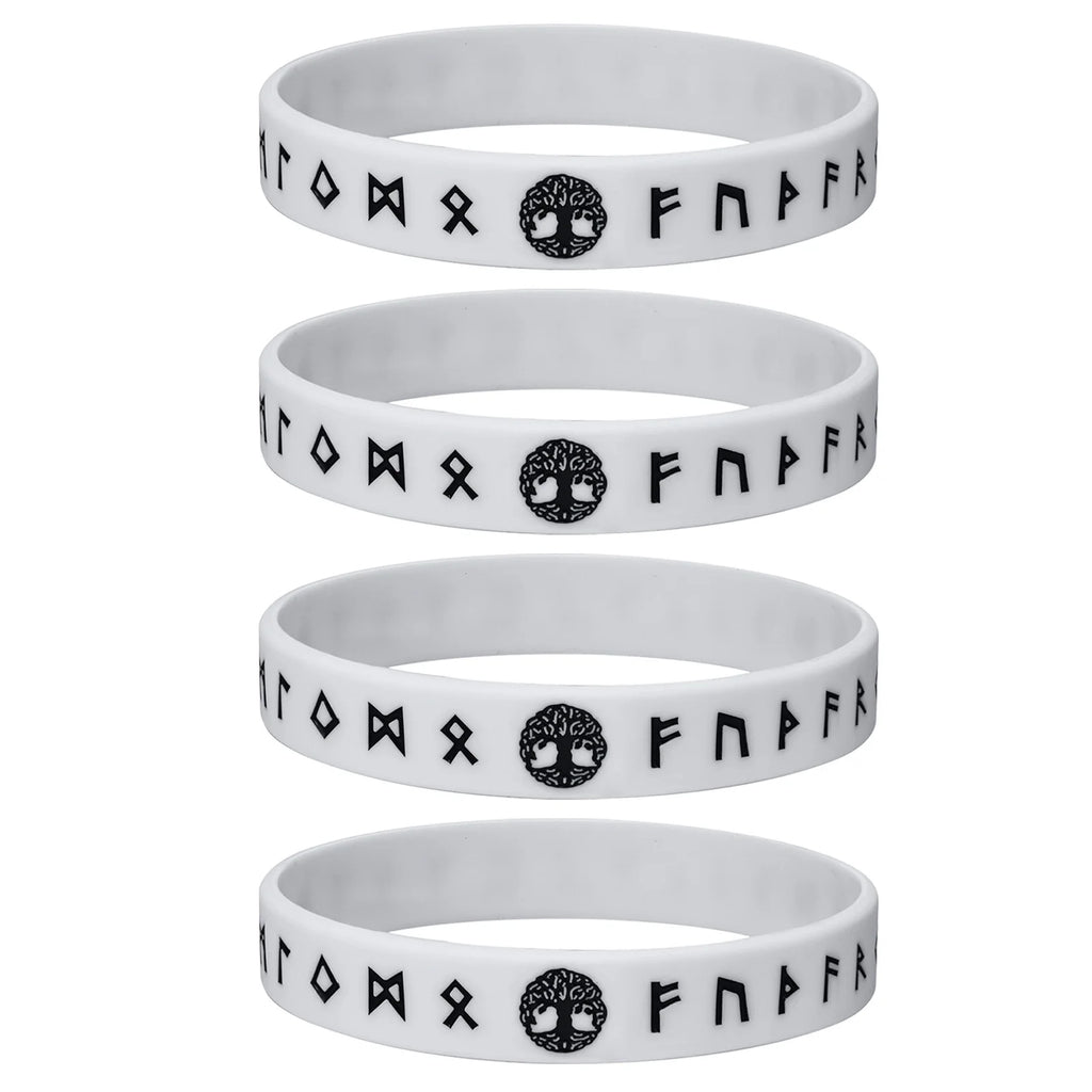 Mprainbow Mens Tree of Life Bracelets, 1/2/3/4 Pcs Norse Viking Soft Runes Silicone Rubber Band Wristband Bangle,Comfort Fit