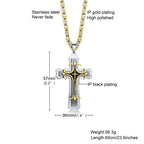 Rock Cross Necklace for Men,Gold Color Stainless Steel Stylish Byzantine Chain,Catholic Crucifix Pendant Collar Jewelry