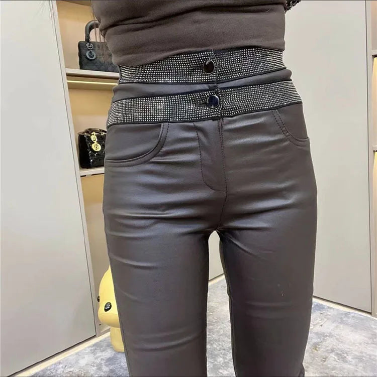 PENDRA Waist Leather Diamond Pants