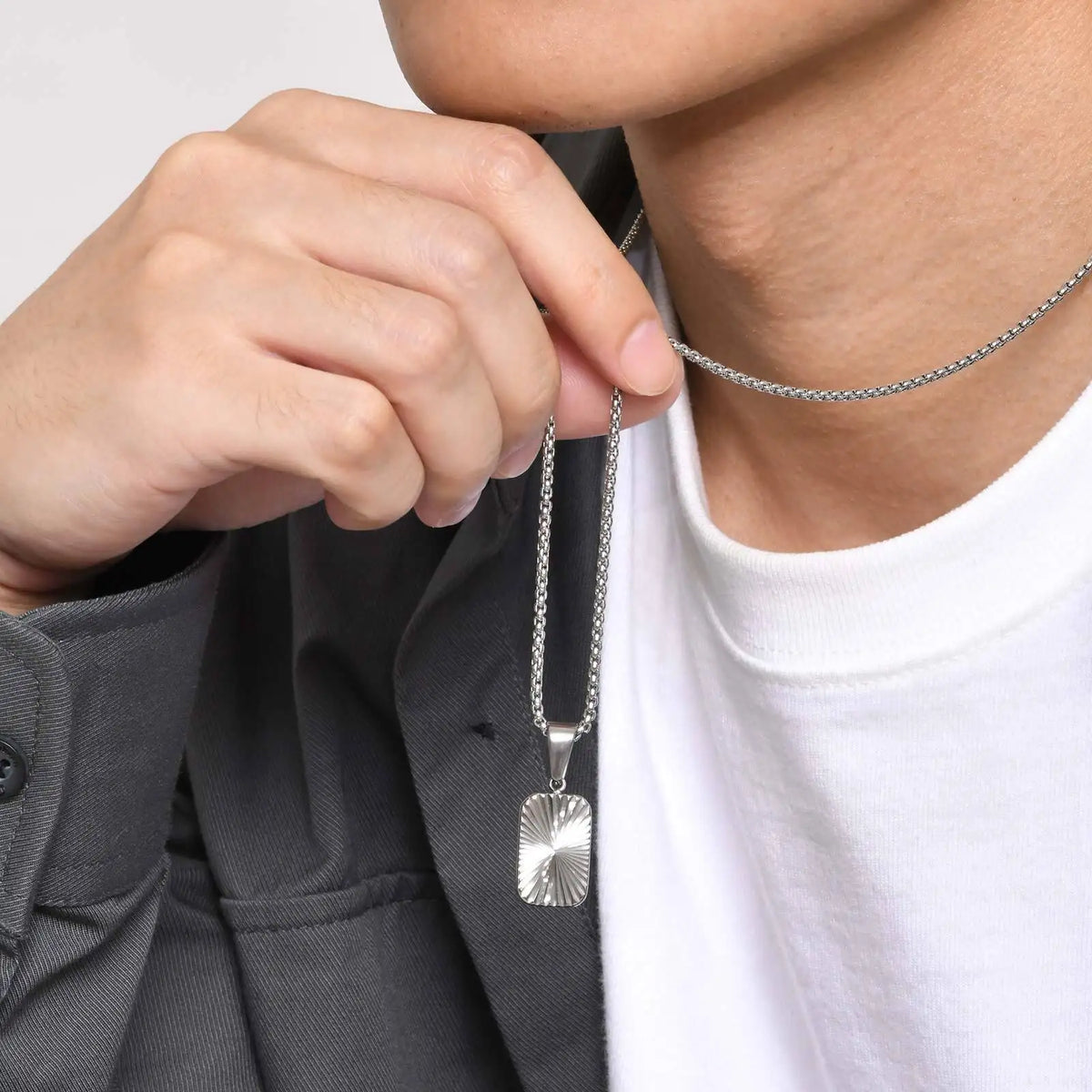 Mens Square Pendant Necklaces,Embossing Radiation Sunburst Stainless Steel Pendant Necklaces,Stylish Jewelry Gifts