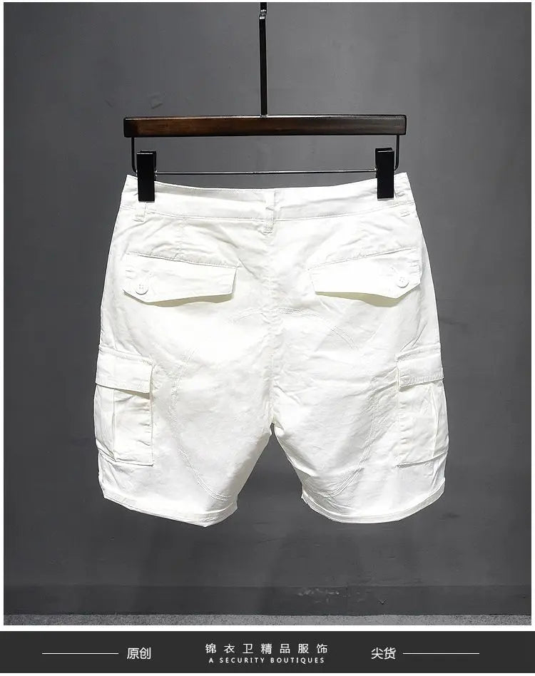 Korean Washed Luxury Men's Slim Jeans Designer Denim Short Pants for Summer Boyfriend Stretch Straight White Cargo Cotton Shorts