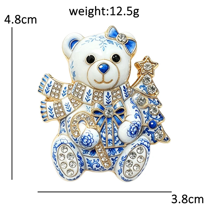 PENDRA Noel Rhinestone Christmas Bear Brooch