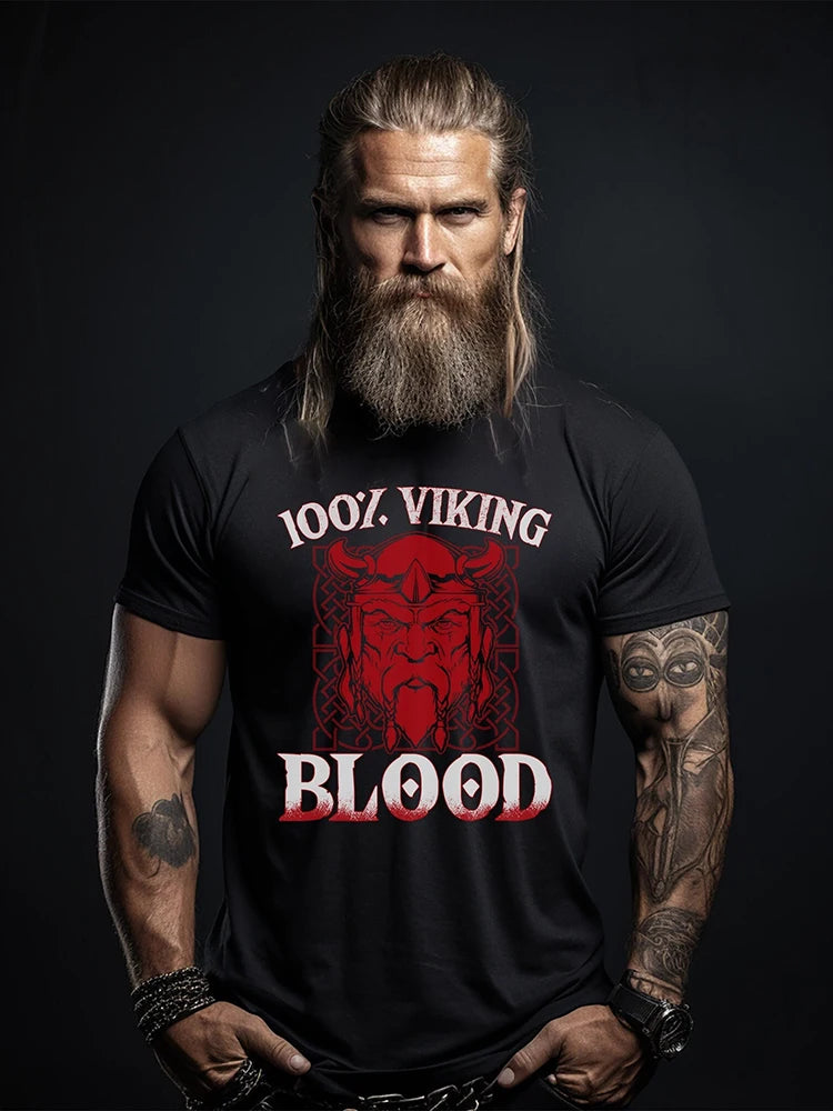 Summer Everyday Casual Men's T-shirt Fashionable Street Men's T-shirt Outdoor Sports Comfort Men's Short Sleeve Top Viking Print