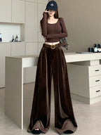 PENDRA Wide Leg Straight Velvet Pants