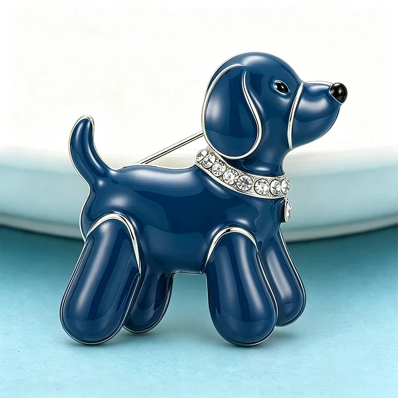PENDRA Balloonpup 2-Color Enamel Rhinestone Dog Brooch