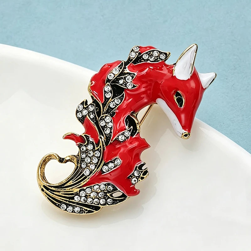 Wuli&baby Vintage Beautiful Fox Brooches For Women Unisex Rhinestone Enamel Animal Party Casual Brooch Pin Gifts