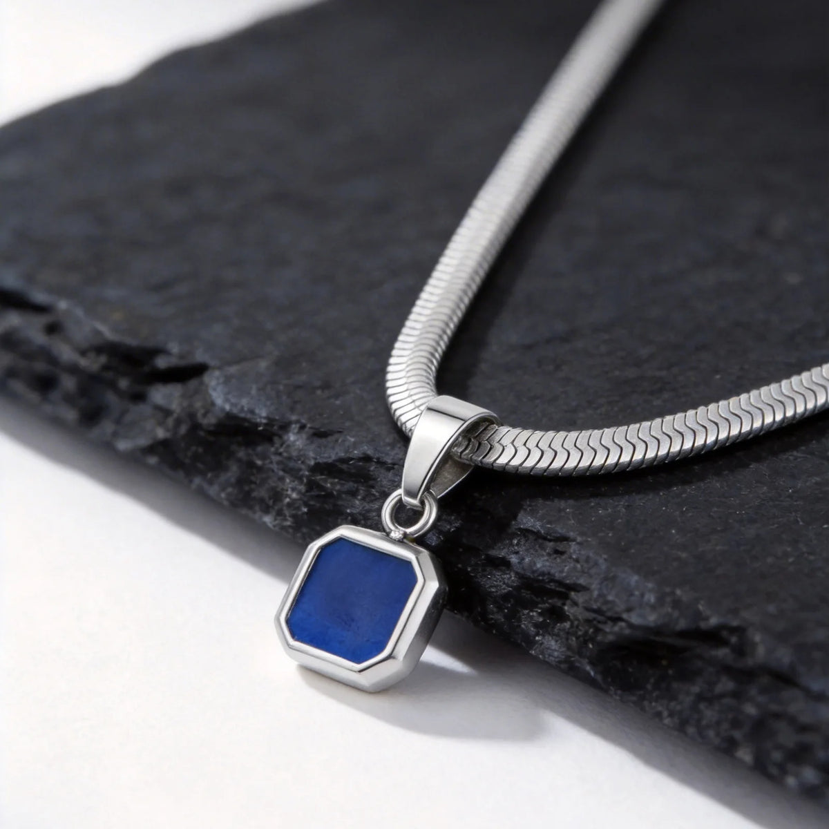 Men's Small Geometric Natural Stone Necklaces,Stylish Stainless Steel Flat Cuban Chain Collars,Hip-hop Punk Jewelry Gift