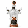 Scottish Highland Cow Glass Whiskey Decanter Vintage Copper Accent Liquor Bottle for Home Bar Display and Men’s Gift