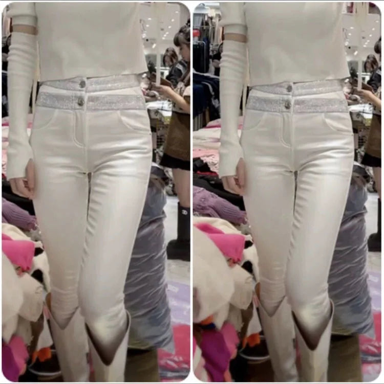 PENDRA Waist Leather Diamond Pants