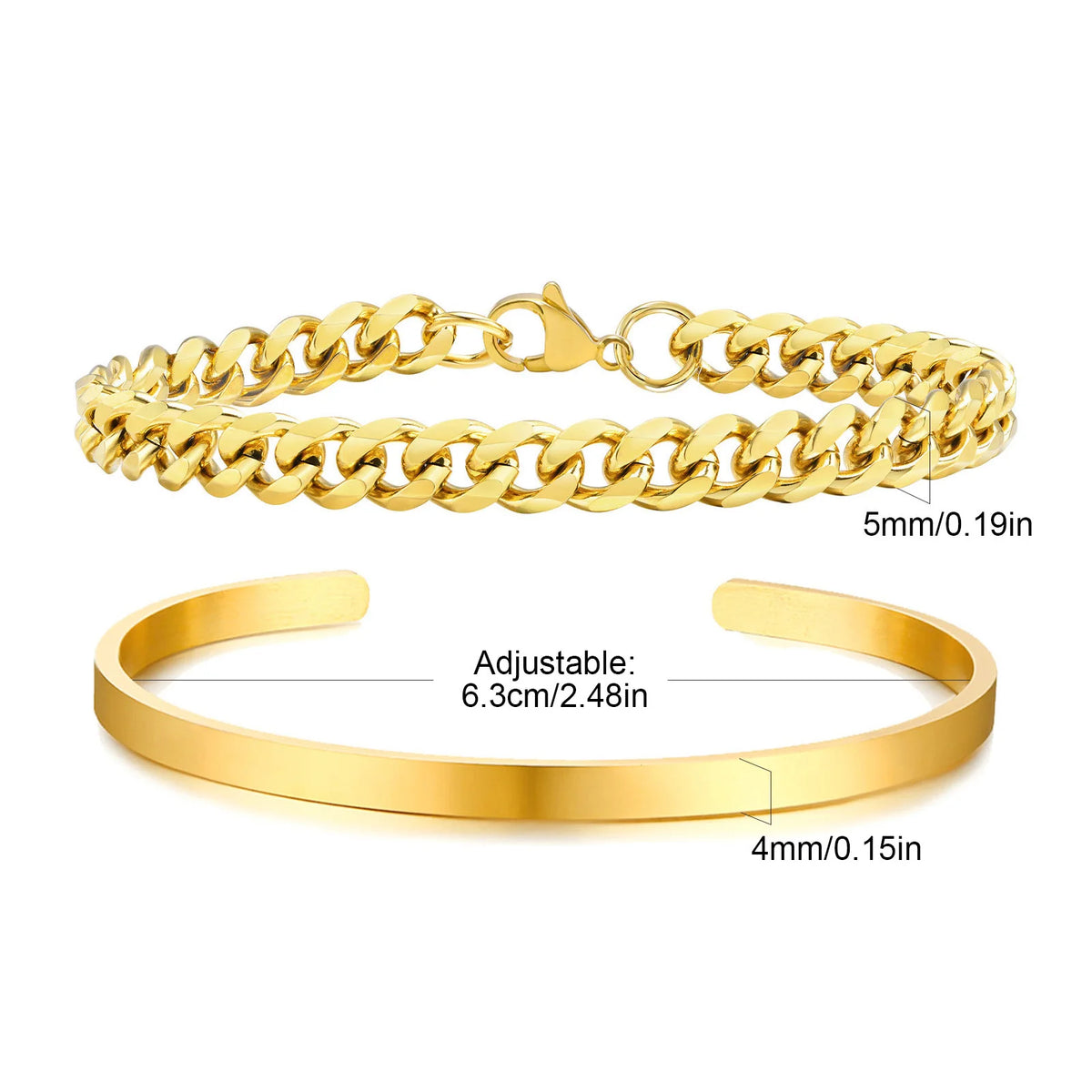 5mm Cuban Chain Bracelet for Men Boys,Waterproof Stainless Steel Cuff Bangle,Simple Minimalist Jewelry Gift
