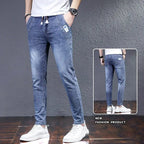 Man Fashion Elastic Waist Denim Jeans Men's Elastic Slim-fit Harlan 2026 New Light-colored Casual Trend Drawstring Men's Pants