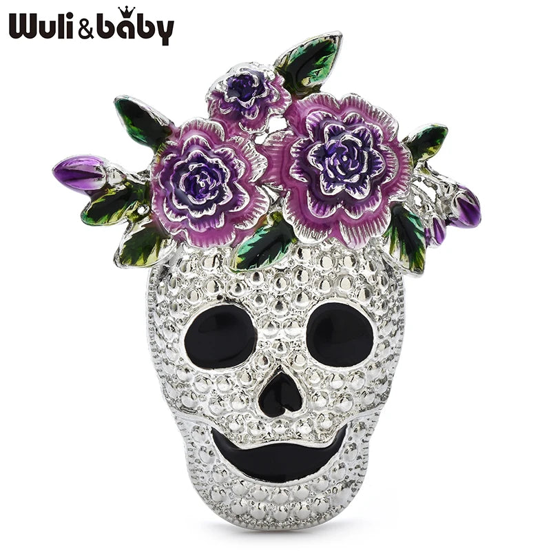 PENDRA Wear Flowers Skull Brooch