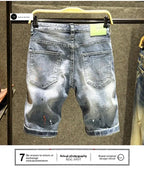 Summer Luxury Trendy Brand Denim Shorts Men's Pants Ripped Slim-fitting Elastic Washed Japanese Embroidery Patch Medium Pants