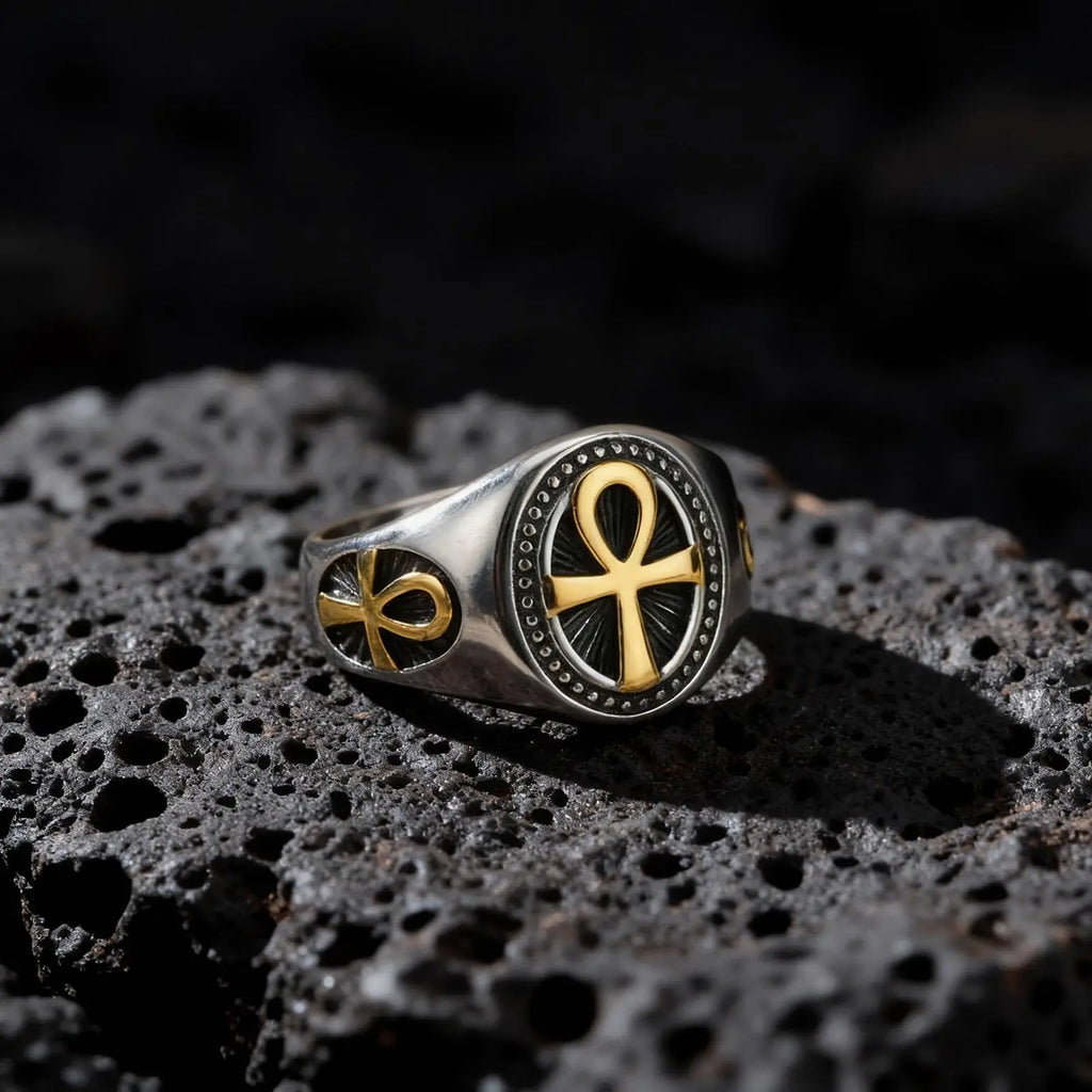 Punk Ankh Cross Rings for Men,Vintage Stainless Steel Signet Ring Statement Ring,Religious Amulet Jewelry Gift
