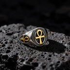 Punk Ankh Cross Rings for Men,Vintage Stainless Steel Signet Ring Statement Ring,Religious Amulet Jewelry Gift