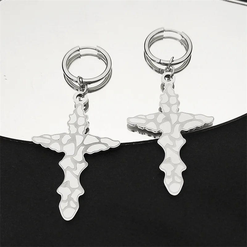 Stainless Steel Jesus Christian Cross Hoop Earrings for Women Men Beliefs Religious Dangle Earring Ear Rings Jewelry E3556S06