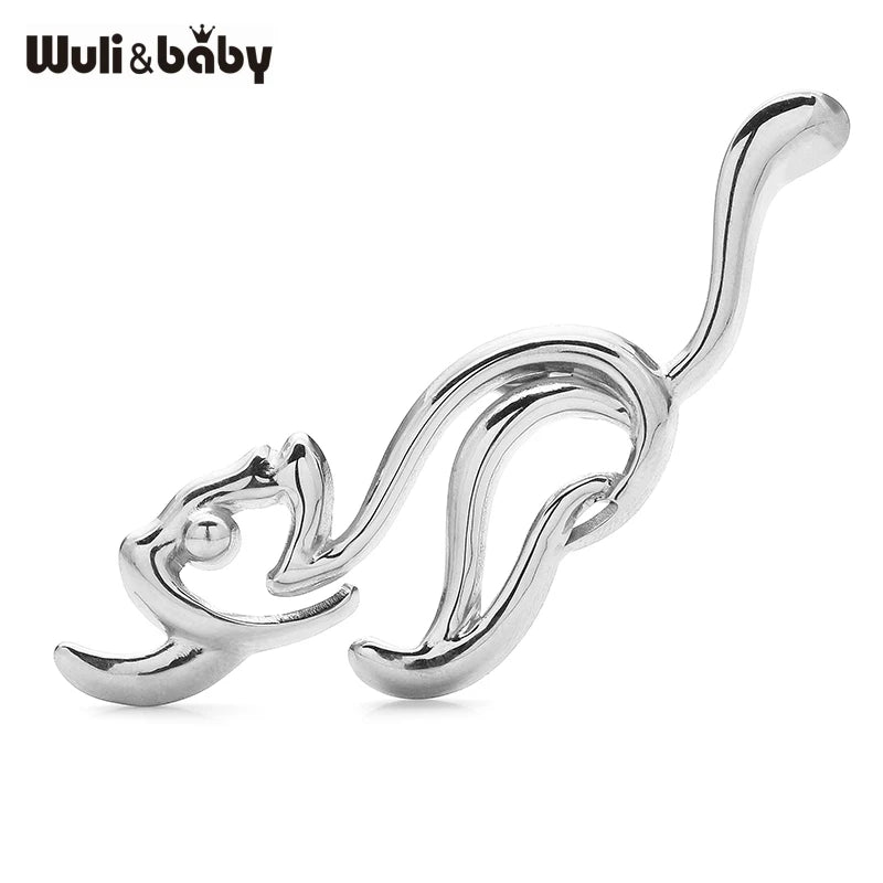 Wuli&baby Stainless Steel Playing Cat Women Brooch Pin Fashion Jewelry Accessory Animal Badge