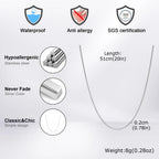 1/2/3MM Thin Chain Necklace for Men Women,Stainless Steel Square Box Chain Link Collars,Male Unisex Jewelry Gift