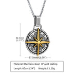 North Star Men Necklace ,Stainless Steel Compass Pendant,Mens Jewelry, Coin Form Handmade Necklace