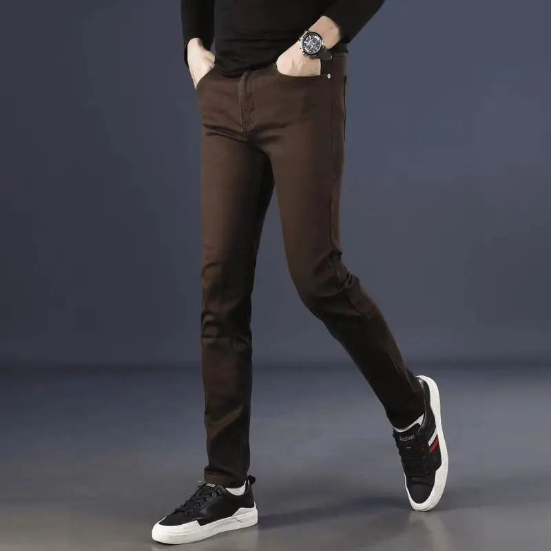 Brands Original 2026 Luxury Brands Clothing Fashion Casual Jeans Slim-fitting Pants Handsome Korean Casual Coffee Men's Pants