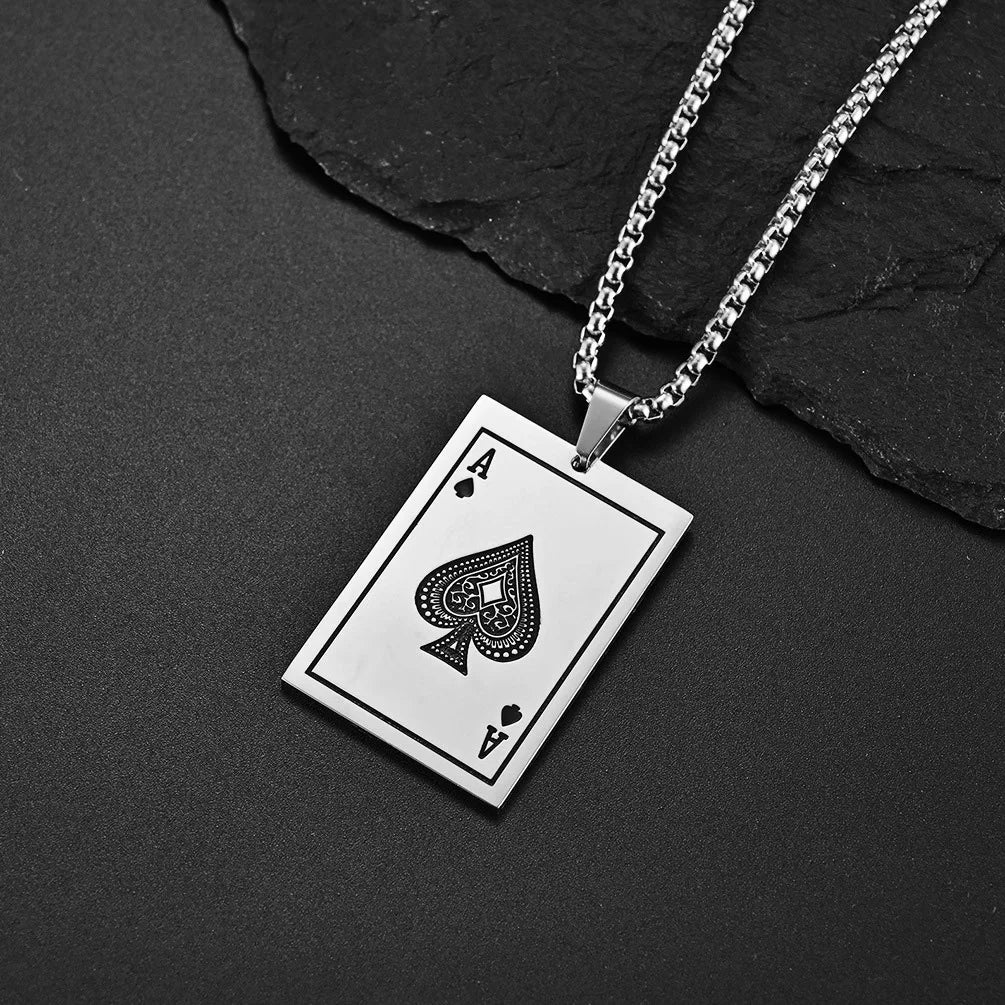 PENDRA Poker King Spades Steel Necklace