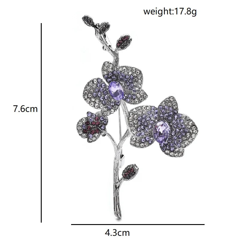 PENDRA Orchidelle Purple Rhinestone Orchid Brooch