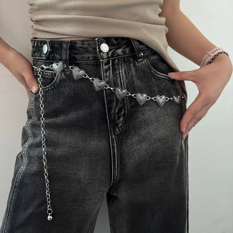 Vintage Women Waist Chain Belt Female Metallic Love-Heart Punk Gothic Accessories conch Metal Body Jewelry Dress Jeans Waistband
