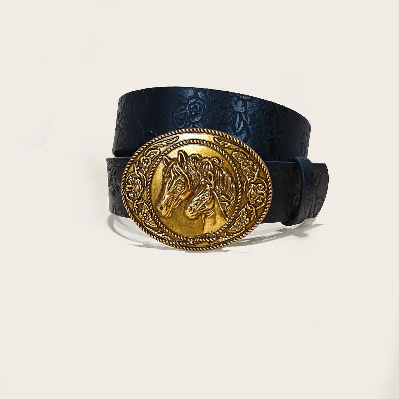 Western Cowboy Leather Belts Longhorn Bull Buckle Pattern Floral Engraved Belt for Men Gothic Accessories Jeans Waistband Male