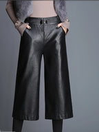 Women's solid color nine cropped wide leg pants autumn and winter loose thick fashionable and versatile commute pants