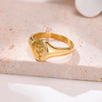 Pinky Ring, Signet Ring, Men Women Ring,Stainless Steel Floral Signet Rings,CZ North Star Celestial Ring