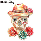 PENDRA Retro Wear Flowers Hat Skull Brooch