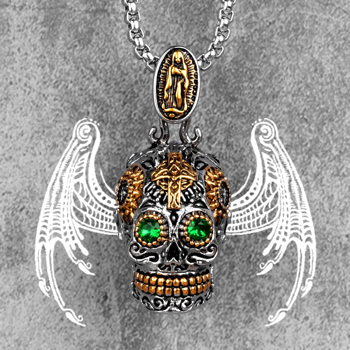 PENDRA Steampunk Skull Cross Steel Necklace
