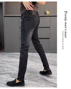 High-end Jeans Men's Spring and Summer Versatile Slim Pants  Black Trendy Brand Business Trousers Men Clothing Low Rise Jeans