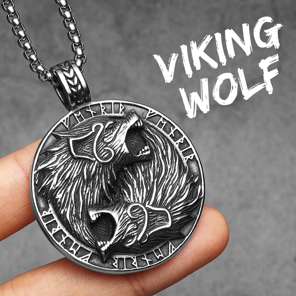 PENDRA Wolf Runes Ferocious Steel Necklace
