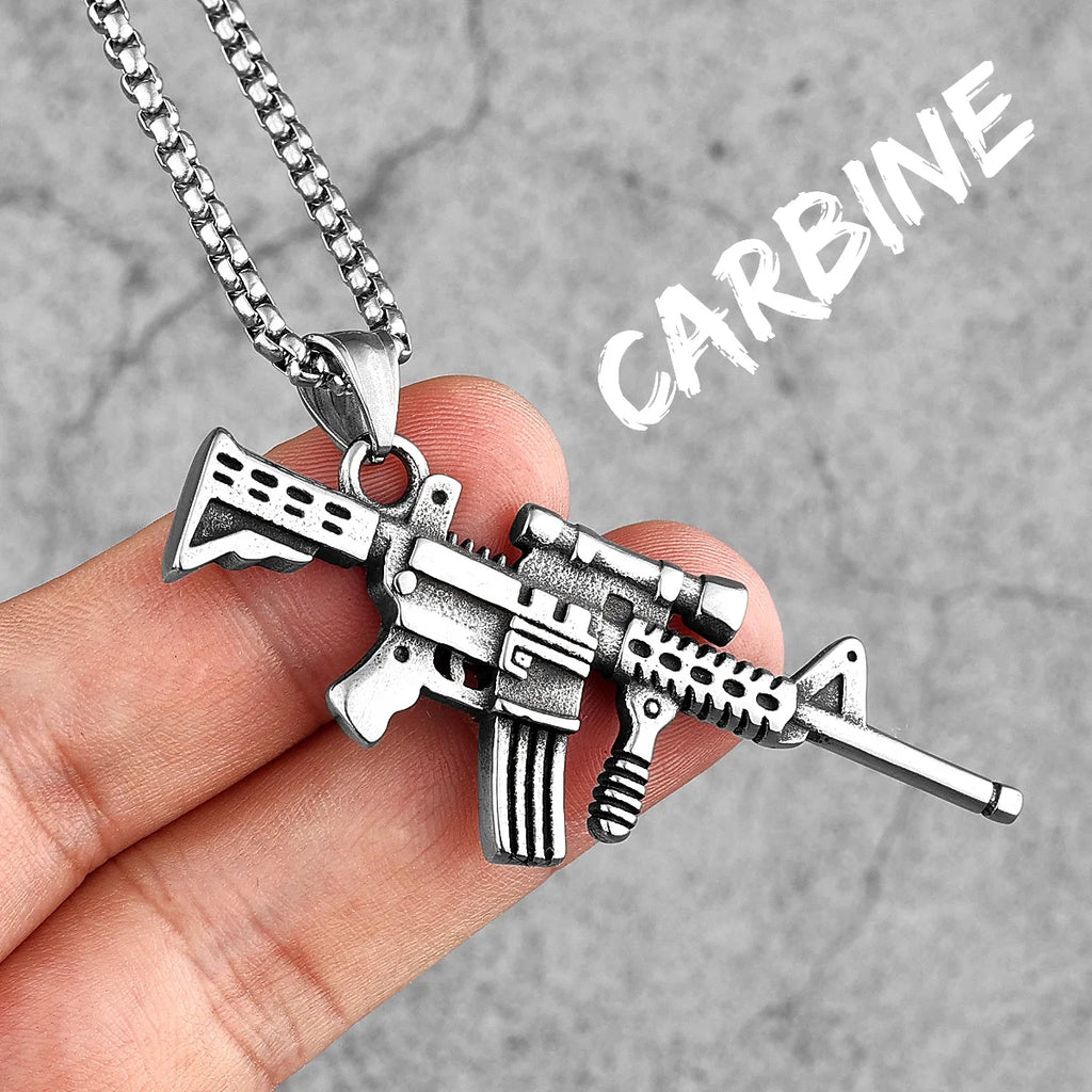 PENDRA Guns Shotgun Pistol Steel Necklace
