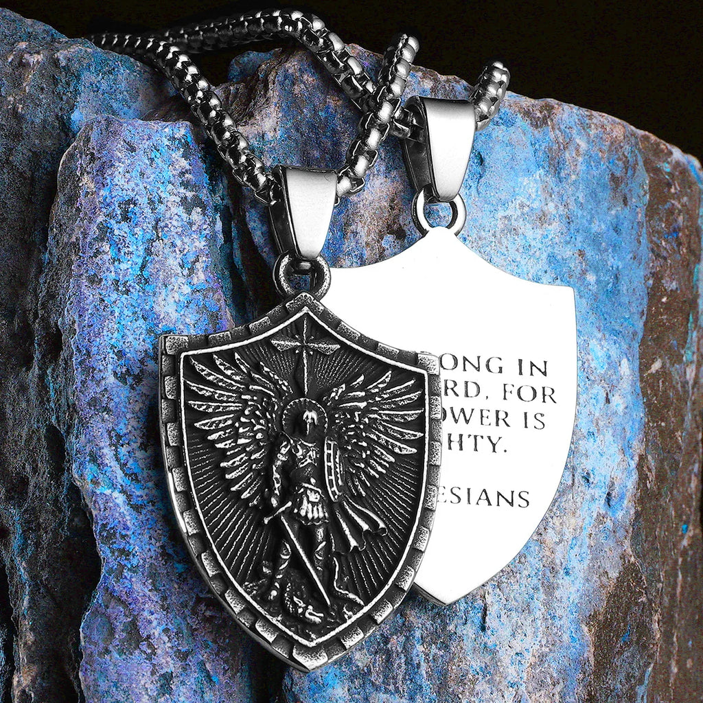 PENDRA Angel St Michael Steel Necklace