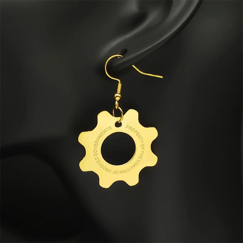 Vintage Game War Machine Earrings Stainless Steel Reaction Furnace For Women Men Gold Color Gear Drop Earring Rock  Jewelry